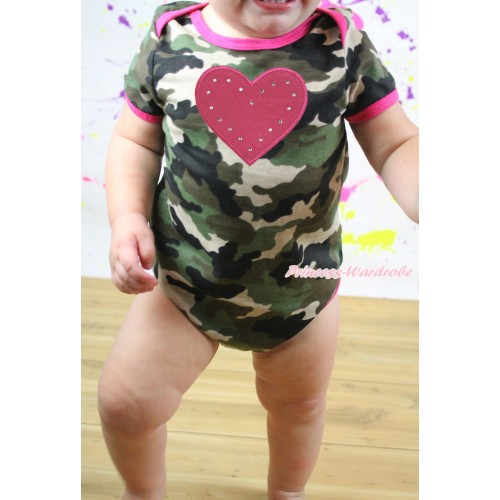 Valentine's Day Camouflage Baby Jumpsuit & Hot Pink Heart Print TH546